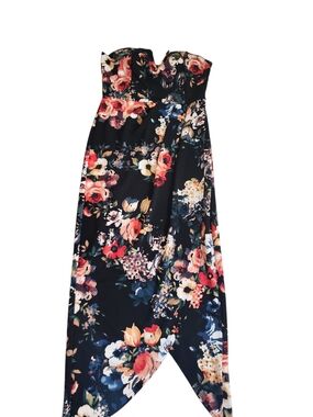 Belle Floral Strapless Tube Dress XL Black Multicolor Midi Maxi Wedding Guest